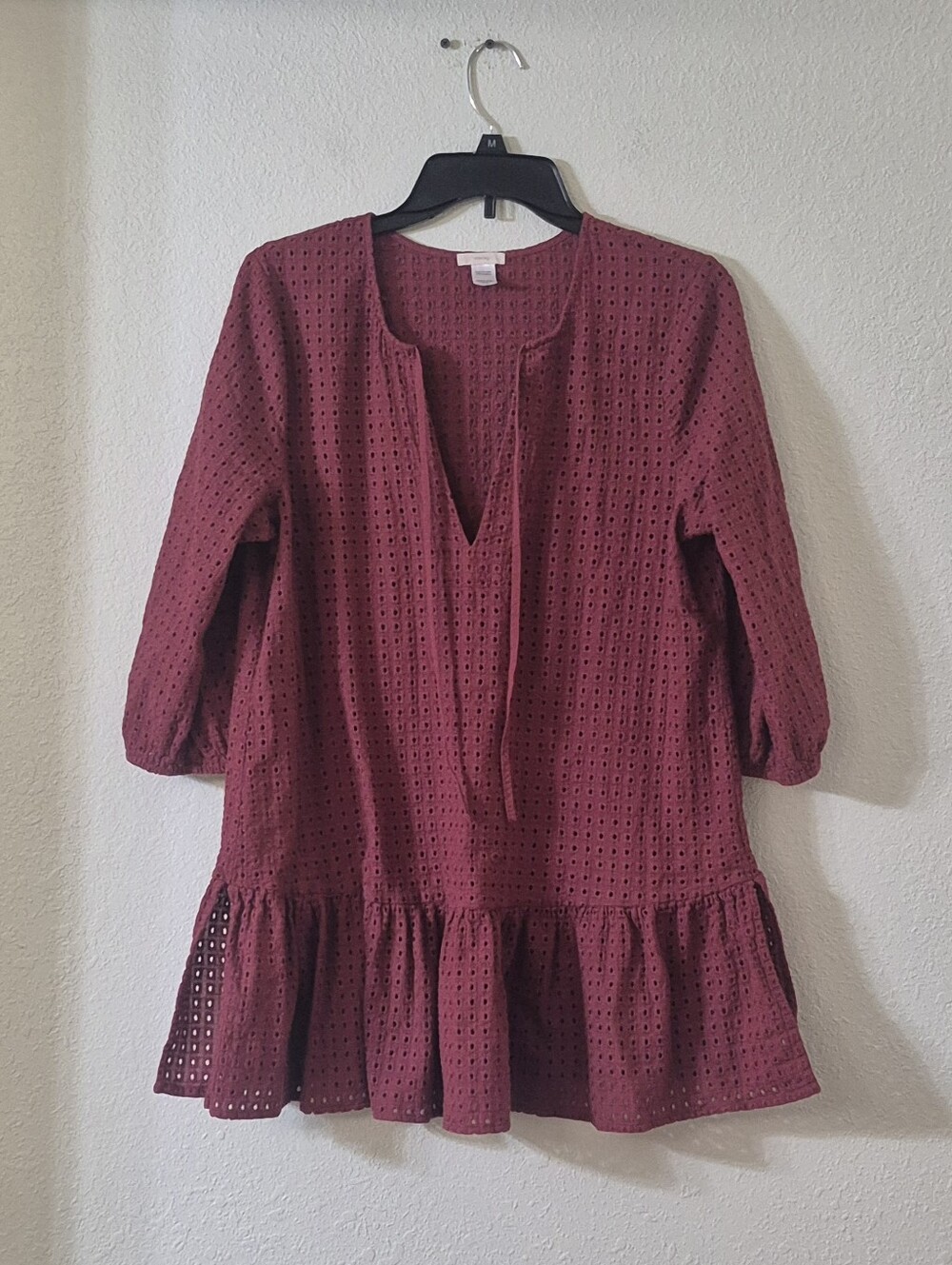 Eberjey Burgundy Eyelet Peplum Tunic